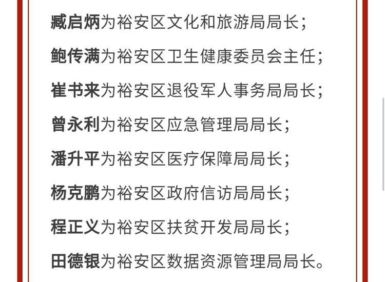 裕安区最新人事任免动态及解析